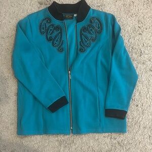 Bob Mackie Blue Embroidered Zip up Jacket